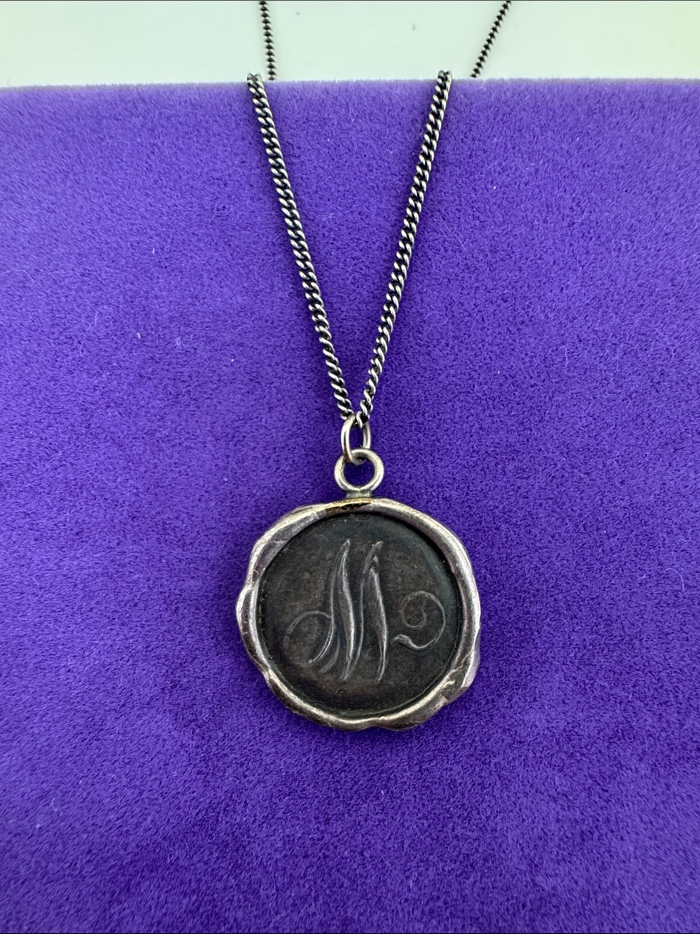 💛 Sterling Silver Pyrrha “M” Monogram Wax Seal Necklace | Classic Designer